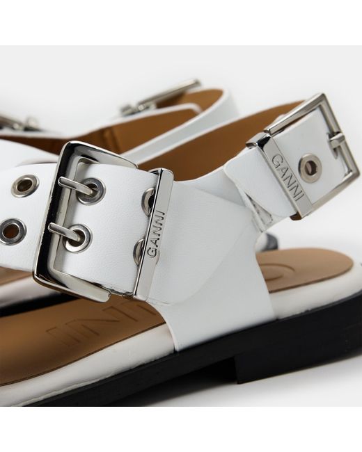 Ganni White Buckle Flat Sandals