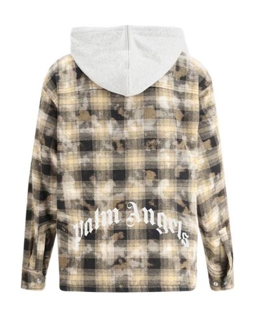 Palm Angels Gray Checked Zip-Up Hooded Jacket for men
