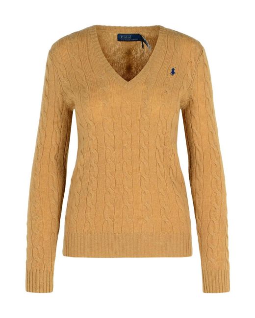 Polo Ralph Lauren Brown Cable-Knit V-Neck Sweater