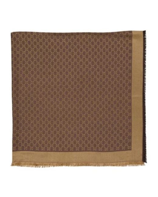 Gucci Brown Gg Fringed Shawl