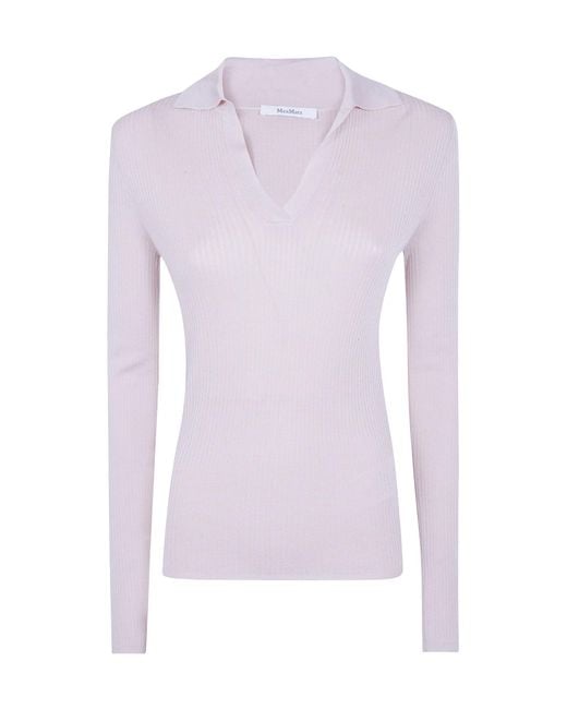 Max Mara Purple Long-Sleeve Knitted Polo Shirt