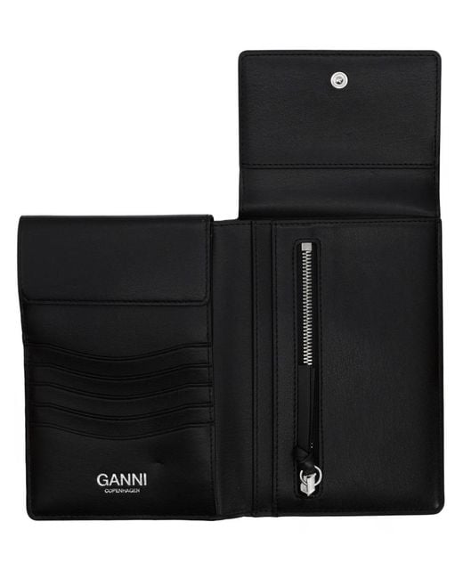 Ganni Black Dog Print Flap Wallets
