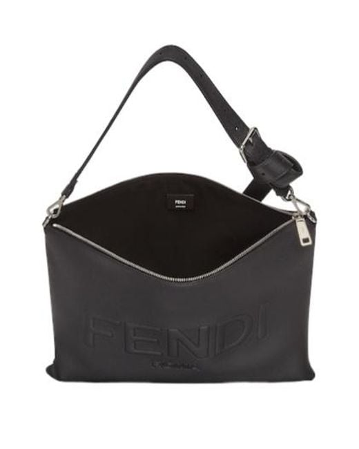 Fendi Black Roma Logo Embossed Tote Bag for men