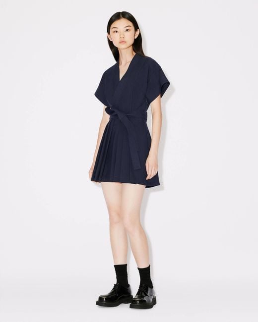 KENZO Blue Kimono Flared Cut Mini Dress