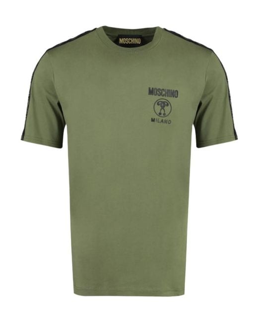 Moschino Green Double Question Mark Cotton T-Shirt for men