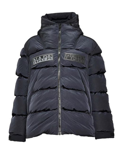 Napapijri Blue Logo Patch Hooded Padded Jacket for men