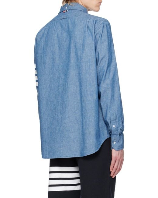 Thom Browne Blue Bar Long Sleeved Shirt for men
