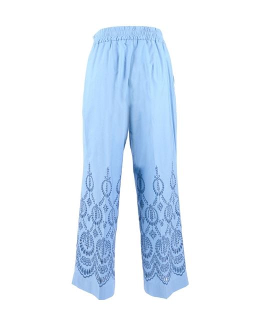 P.A.R.O.S.H. Blue P.A.R.O..H. Embroidered Wide-Leg Pants