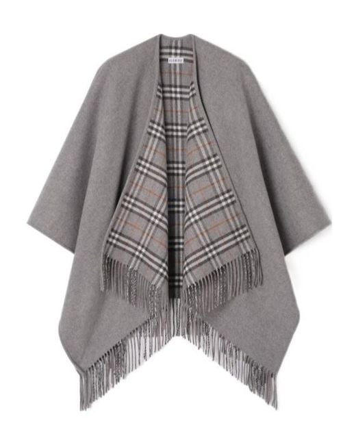 Burberry Gray Cape Réversible En Laine À Carreaux