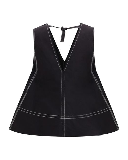 Ganni Black A-Line V-Neck Sleeveless Top