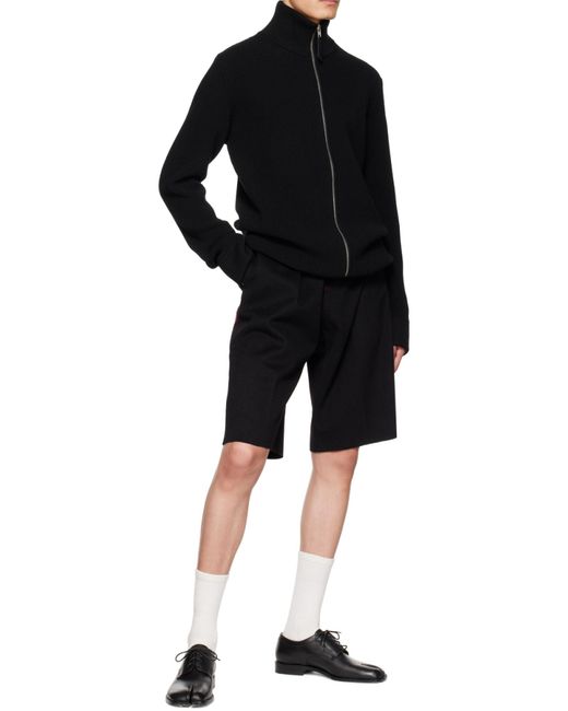 Maison Margiela Black Ribbed Zip-Up Cardigan for men