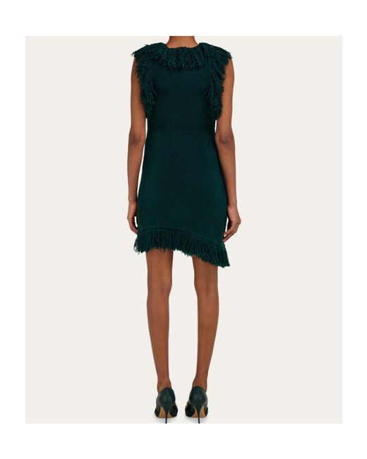 Ferragamo Green Mini Dress With Fringe Detail