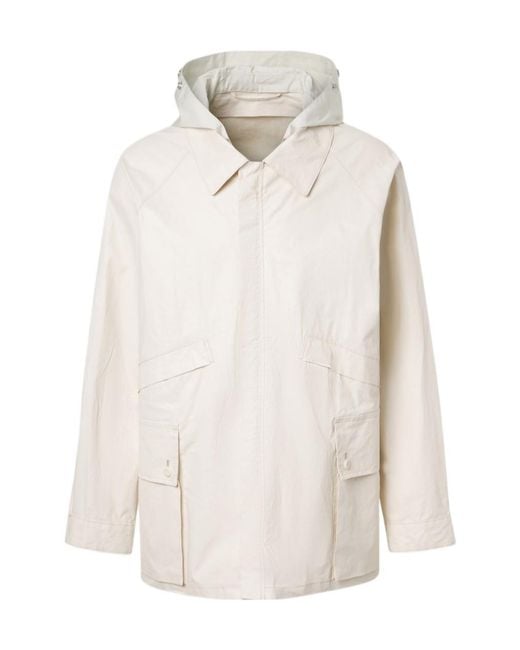 Lemaire White Long-Sleeved Hooded Raincoat for men
