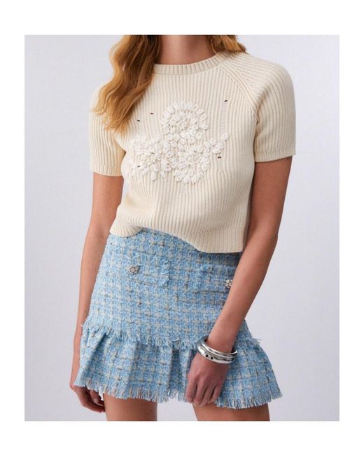 Liu Jo White Raffia-Embroidered Sweater
