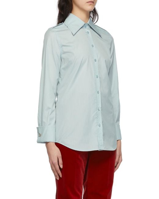Gucci Blue Pointed Collar Buttoned Shirt