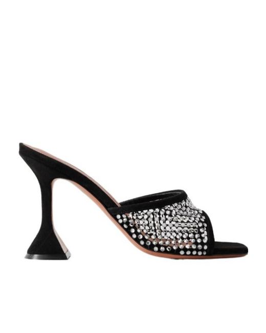 AMINA MUADDI Black Crystal Decorated Mesh Mules