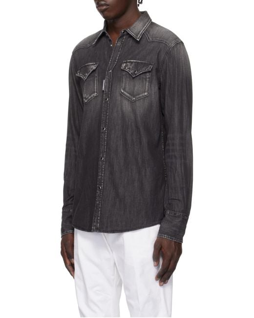DSquared² Black Distressed Denim Shirt for men