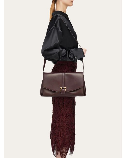 Ferragamo Brown Front Flip Large Shoulder Bag