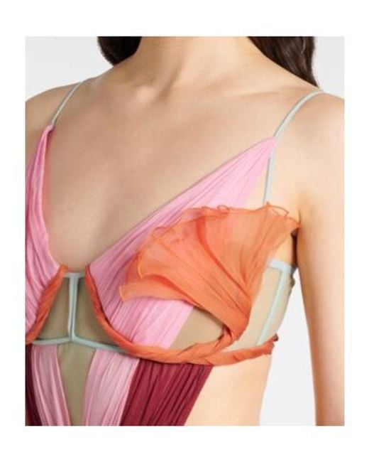 Nensi Dojaka Red Dahlia Silk Open-Back Bustier Gown