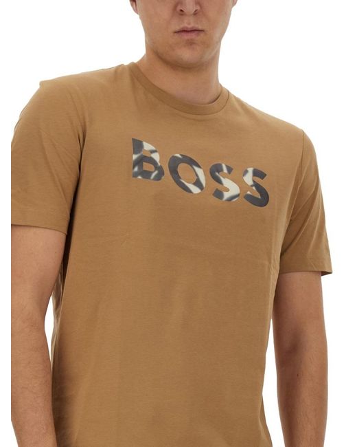 Boss Multicolor Boss Logo Printed Crewneck T-Shirt for men