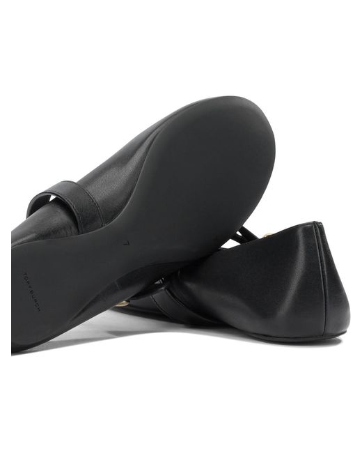 Tory Burch Black Logo-Strap Ballet Flats
