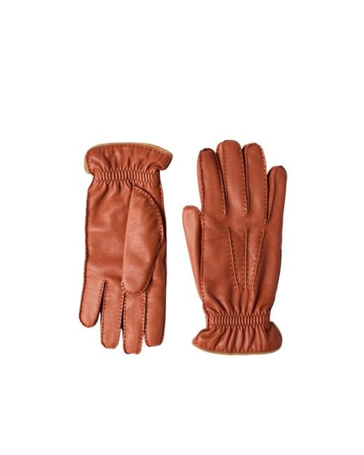 Brunello Cucinelli Orange Nappa Leather Gloves With Cashmere Knit Lining for men