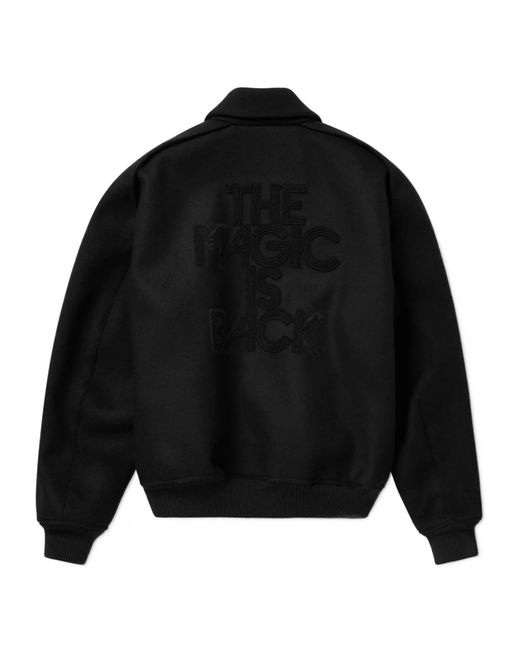 1989 STUDIO Black Embroidered Back Text Coat for men