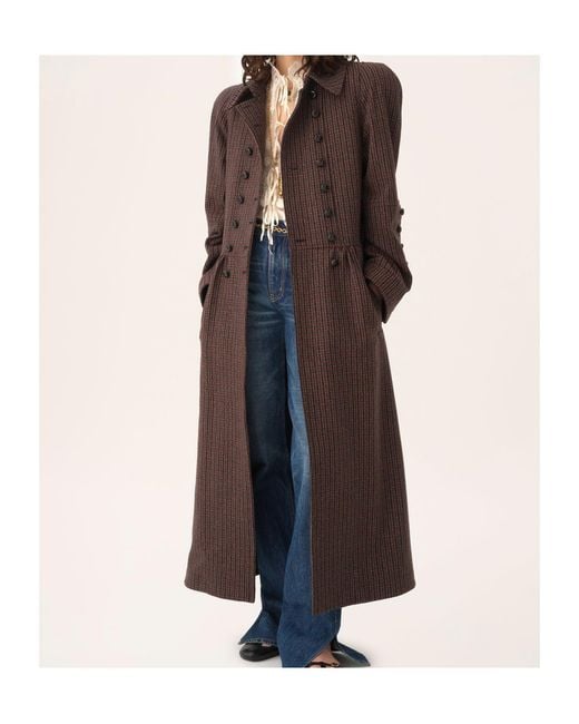 Chloé Brown Chloé Double-Breasted Houndstooth Riding Coat