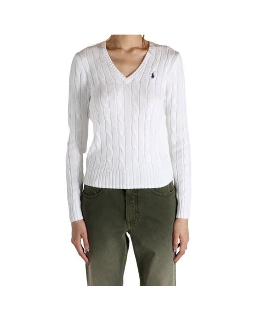 Polo Ralph Lauren White V-Neck Long Sleeved Jumper