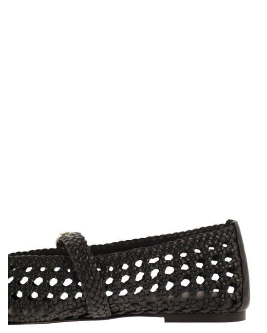 Stuart Weitzman Black Woven Nappa Leather Flats With Strap