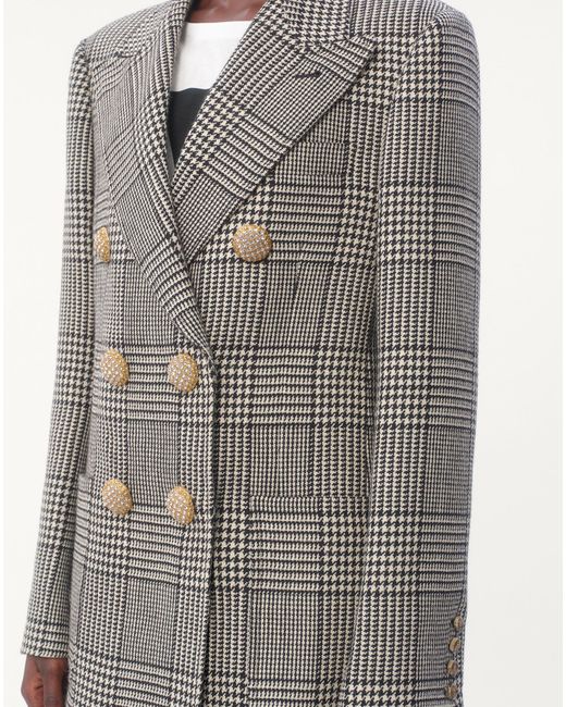 Valentino Gray Double-Breasted Checked Blazer