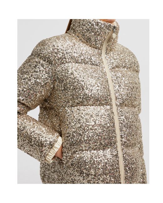 Moncler Gray Anternes Sequin-Embroidered Short Down Jacket