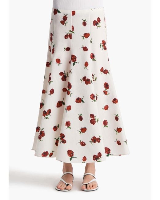 Khaite Pink Lenno Floral Printed Midi Skirt