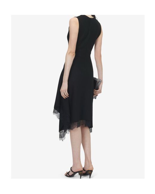 McQueen Blue Asymmetric Lace-Trim Dress