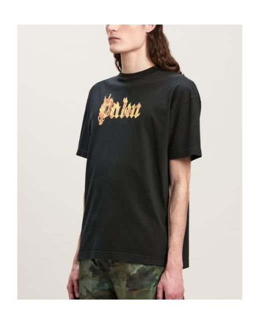Palm Angels Black Burning Logo Printed Crewneck T-Shirt for men