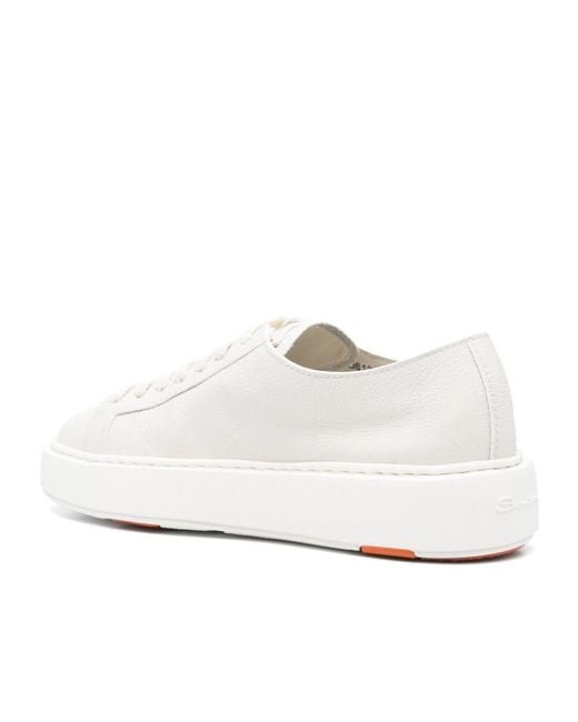 Santoni White Round-Toe Lace-Up Sneakers
