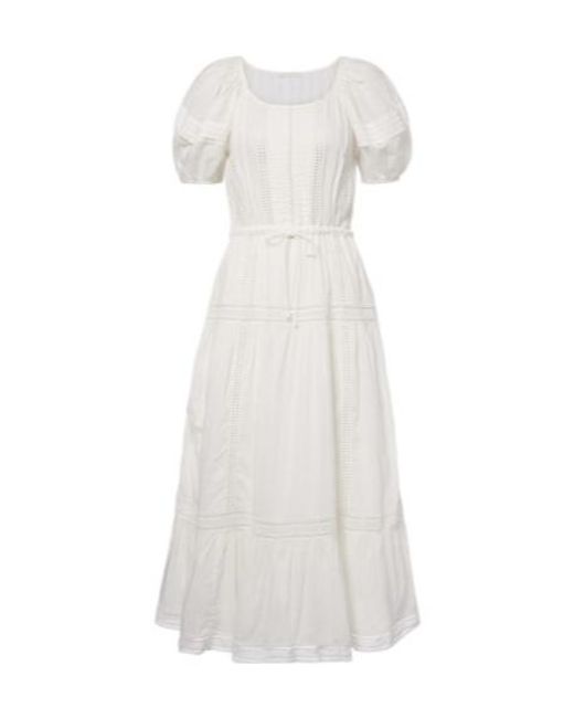 Ulla Johnson White Isolde Embroidered Tiered Cotton Midi Dress