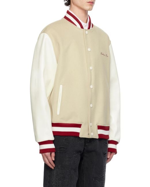 Balmain White Logo Embroidered Varsity Jacket for men