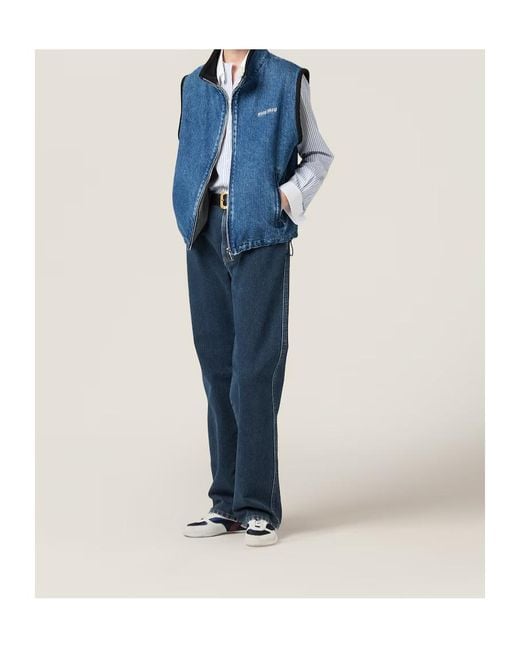Miu Miu Blue Cashmere Denim Blouson Vest