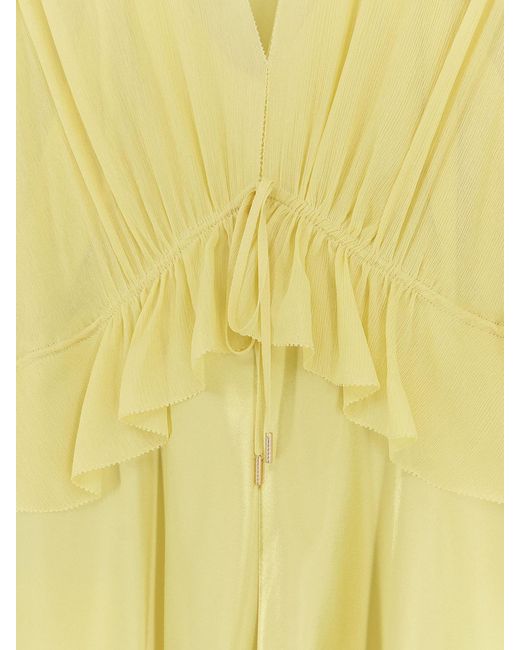 Alberta Ferretti Yellow Ruffled Voile Maxi Dress