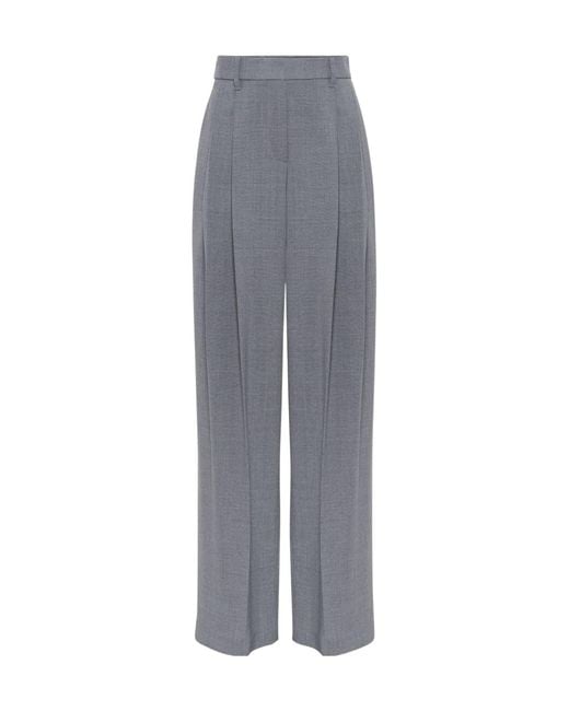 Brunello Cucinelli Gray Pleated Wide-Leg Trousers