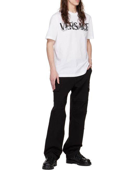 Versace White Logo Printed Crewneck T-Shirt for men