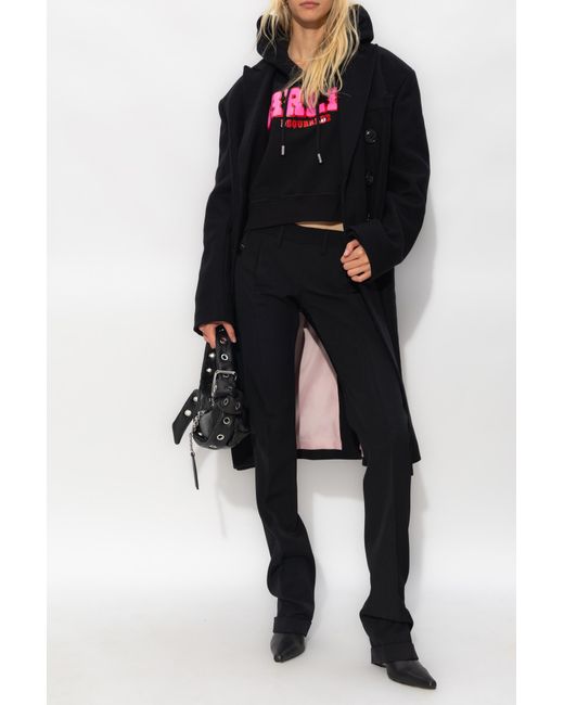 DSquared² Black Double-Breasted Virgin Wool Coat