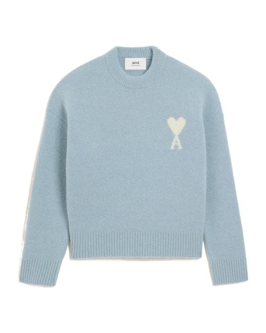 AMI Blue Logo Intrarsia Crewneck Jumper for men