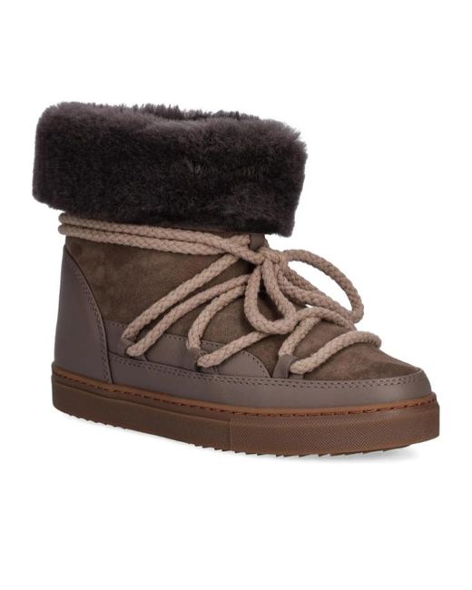 Inuikii Brown Fleece-Trim Lace-Up Boots