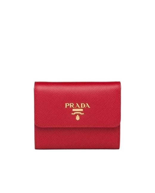 Prada Red Logo Plaque Tri-Fold Wallet