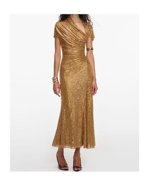 Self-Portrait Natural Rhinestoned-Embellished Midi Dress