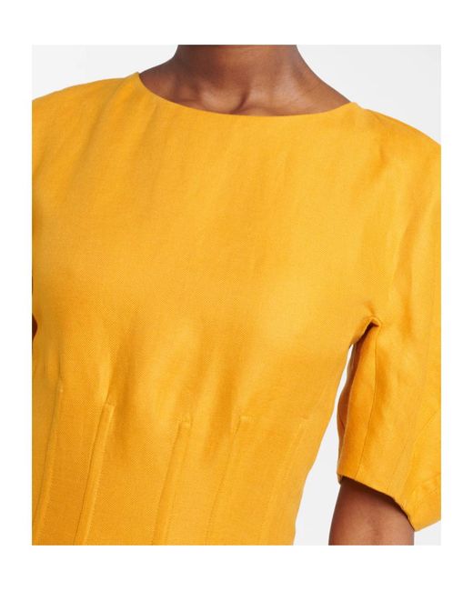 Gabriela Hearst Yellow Ranya Puff-Sleeve Linen Twill Maxi Dress