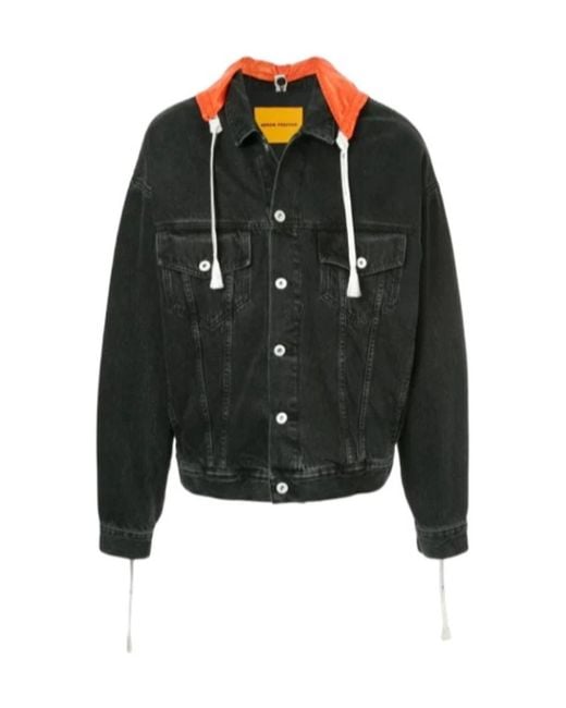 Heron Preston Black Hooded Denim Coat for men