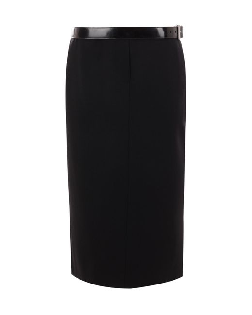 Prada Black Belted Straight Hem Midi Skirt